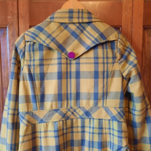 Vintage Y2K Xhilaration wool blend green blue plaid zipper front pea coat size M - Picture 9 of 14